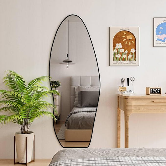 63" X 24" Full Length Mirror Full Body Wavy Mirror Aluminum Alloy Frame Large Wall-Mounted Dressing Hanging or Leaning Against Irregular Wall Mirrors for Living Room Bedroom (Black, 63"x 24")