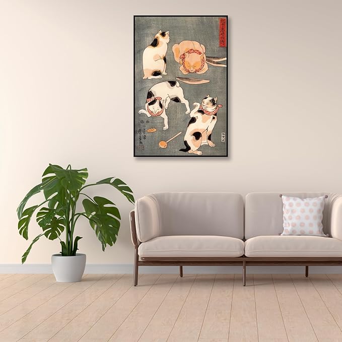 OKRA Utagawa Kuniyoshi Canvas Wall Art Cats in Different Poses Poster Japanese Ukiyo-E Woodcut Art Animal Nature Landscape Poster Japanese Classic Wall Decor Unframed 20×30in/50×75cm