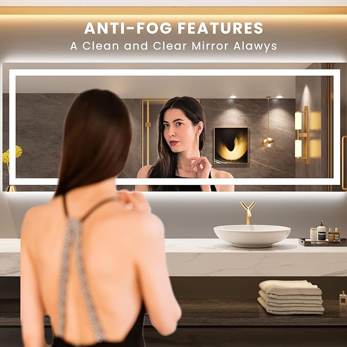 LOAAO 84X32 LED Bathroom Mirror with Lights, Anti-Fog, Dimmable, Backlit + Front Lit, Lighted Bathroom Vanity Mirror for Wall, Memory Function, Tempered Glass, ETL Listed