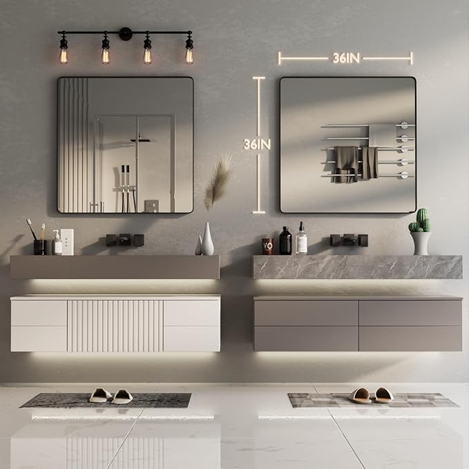 Black Bathroom Mirror for Wall, 36x36 Inch Matte Black Framed Bathroom Vanity Mirror for Farmhouse Living Room Bedroom, Anti-Rust, Tempered Glass, Horizontal/Vertical