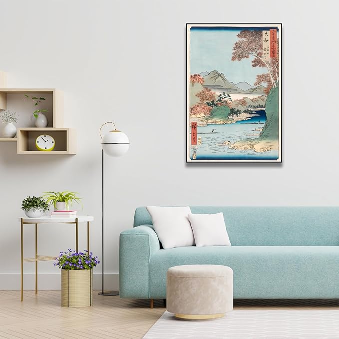 OKRA Utagawa Hiroshige Canvas Wall Art - Tatsuta Mountain And Tatsuta River Poster - Hiroshige Woodcut Prints Landscape Painting Traditional Japanese Wall Decor Unframed
