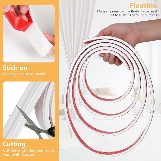 10 FT Wall Trim Molding Peel and Stick, Flexible Self-Adhesive Panel Moulding for Wall Ceiling Floor Cabinet Tile Edges Mirrior Frame DIY Chair Rail Panel Moulding (White)
