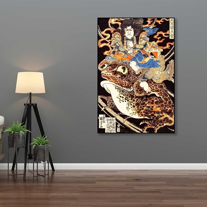 OKRA Utagawa Kuniyoshi Canvas Wall Art Riding a Giant Toad Poses Poster Japanese Ukiyo-E Woodcut Art Animal Nature Landscape Poster Japanese Classic Wall Decor Unframed 20×30in/50×75cm