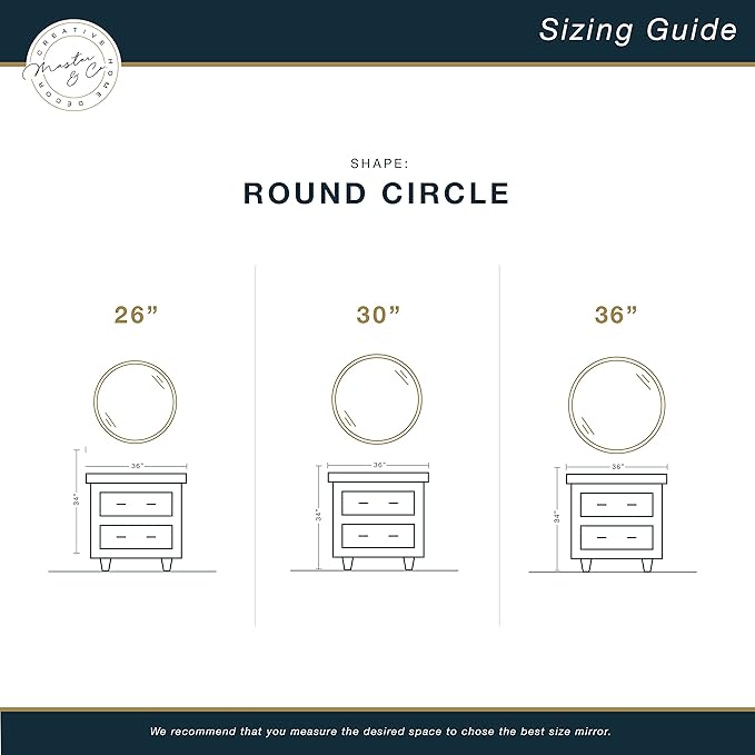 MCS Master & Co. 37.75in Round Metal Brass Mirror, Modern Wall Hanging Large Mirror for Bathroom, Bedroom & Livingroom