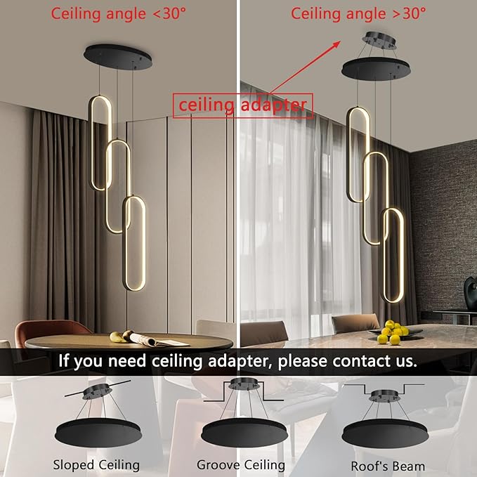Modern Ring Chandelier LED Dimmable Flush Mount Ceiling Light for Foyer Living Room Staircaes Black