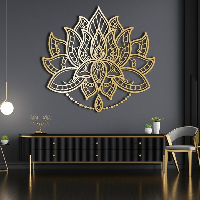 Mandala Wall Decor, Lotus Flower Metal Wall Art, Metal Mandala Wall Art, Metal Wall Decor, Metal Flowers Wall Decor, Metal Lotus, Spiritual Wall Decor, Lotus Flower Decor (22"W x 21"H / 56 x 53 cm, black)