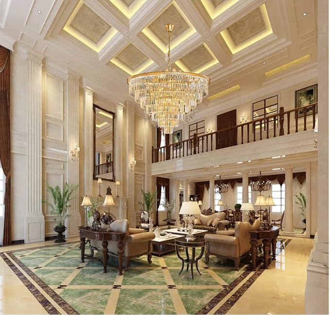 Large Gold Crystal Chandelier 27 Light 7-Tier Modern Luxury Hanging Light Fixture High Ceiling E12 Base Chandelier for Dining Room Living Room 40in