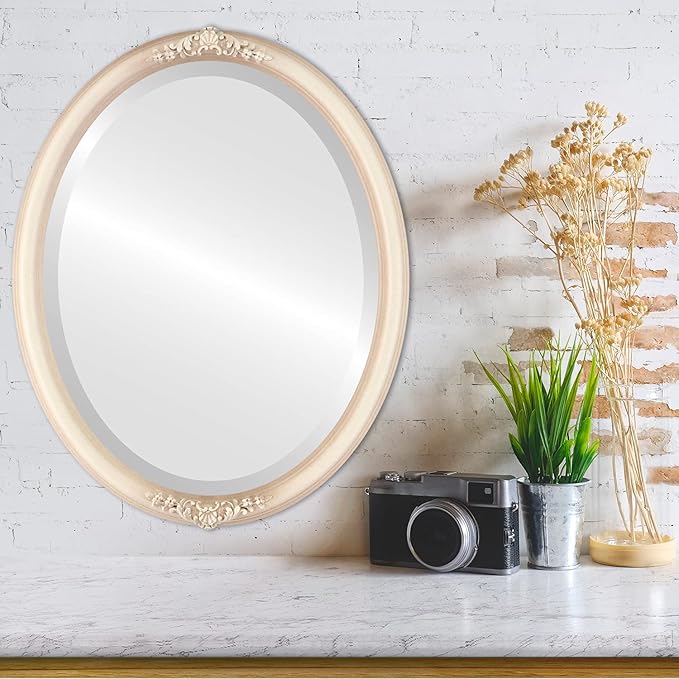OVALCREST Oval Beveled Wall Mirror for Home Decor - Contessa Style - Taupe - 26" x 20"
