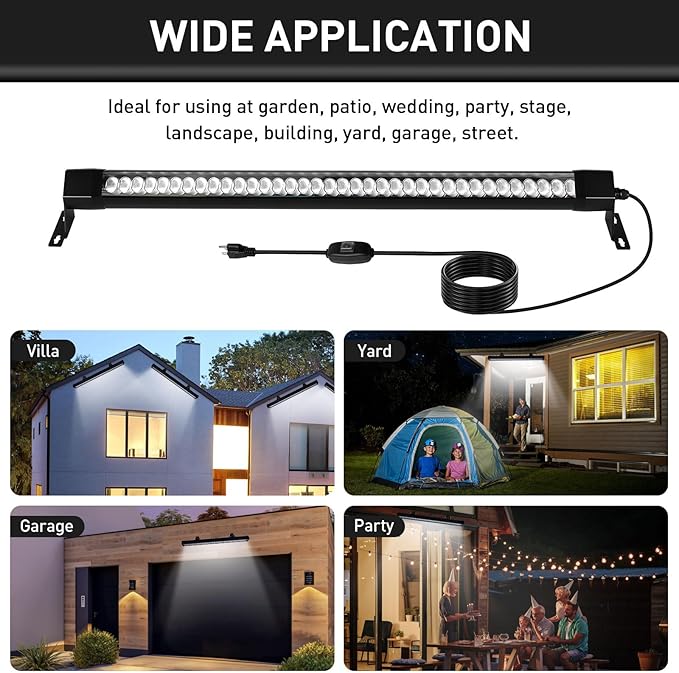 LED Wall Washer Lights Bar 2 Pack,54W 2700K Outdoor Wall Wash Lighting,40 Inch IP67 Waterproof 120V Outdoor LED Light Bar with Switch On/Off for Garden,Backyard,Building,Courtyard Landscape Lighting