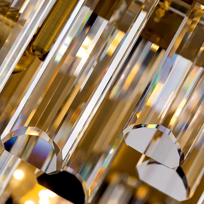 Modern Gold Crystal Chandelier, 12-Light Luxury Dining Room Chandelier, Elegant K9 Crystal Pendant Ceiling Light Fixture for Living Room, Kitchen, Entryway, E12 Base, 59" Adjustable Wire