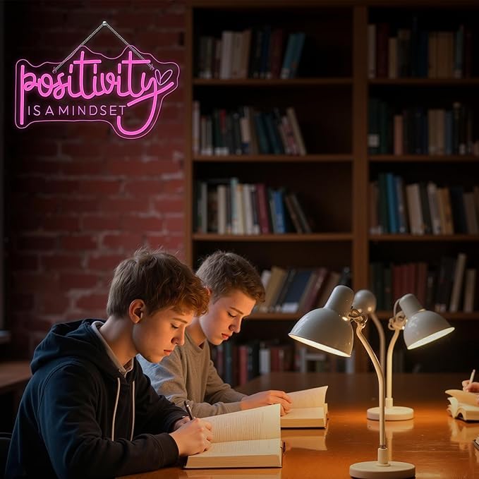Lucunstar Pink Neon Sign Positivity is a mindset Dimmable LED Inspirational Light Up Signs for Wall Decor USB Powered Neon Light for Home Room Office Gym School Classroom