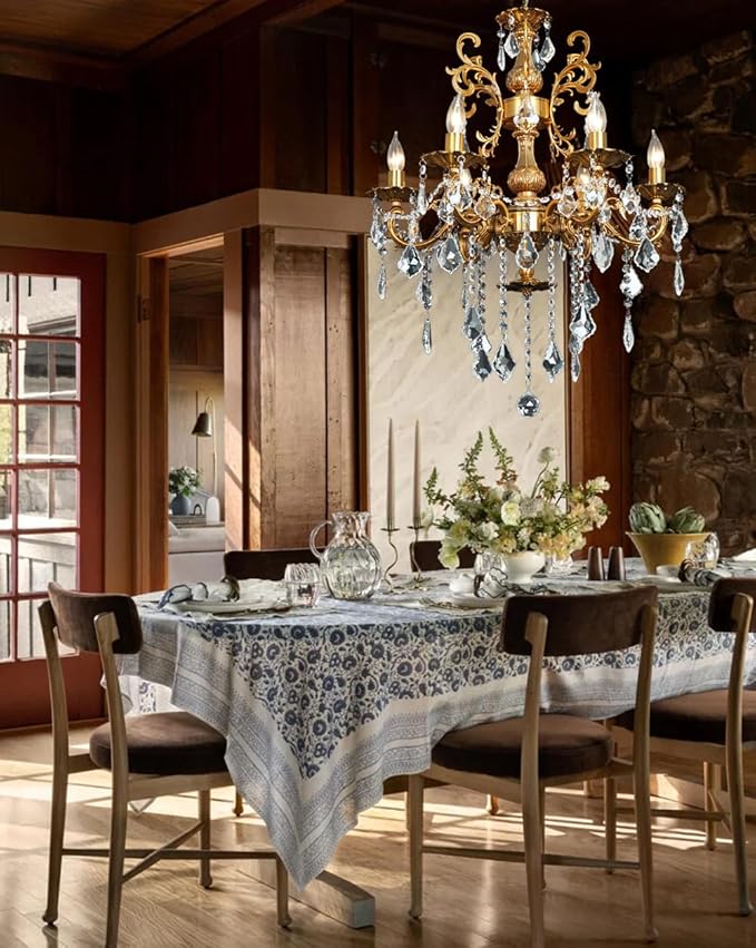 Crystal Chandelier Lighting Modern, Antique Gold Farmhouse Chandeliers 6-Light Crystal Candle Chandelier Ceiling Hanging Light Fixture Entrance Bedroom Kitchen 23"