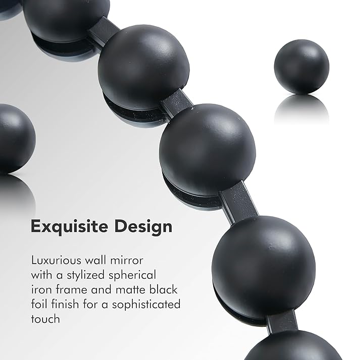 Madison Park Round Mirror, Metal Frame Circle Mirror 27 inch, Wall Art Decor Mounted Hanging for Entryway, Bathroom, hallway, Living Room, Vanity, Marlowe, Black