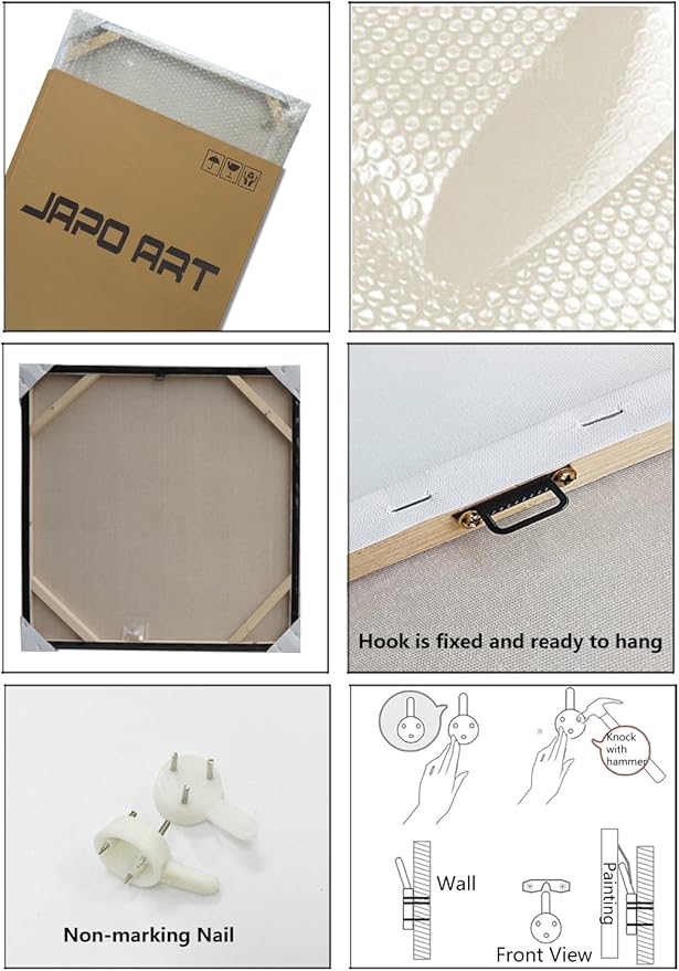 JAPO ART - Sea Lift Picture Abstract Artwork Aquarelle Color Blue Shells Gold Foil Painting Print on Canvas 12x12Inchx3 pcs