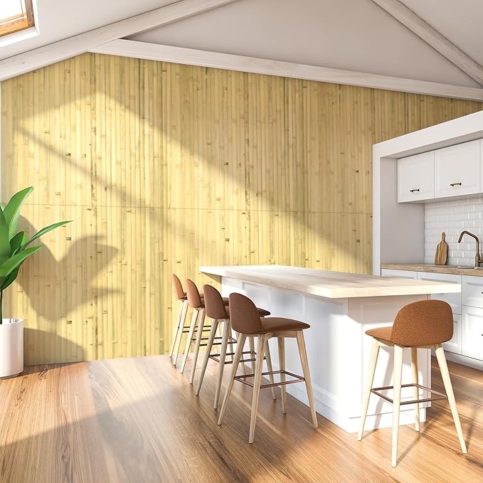 Art3d Natural Bamboo Wall Panel for Interior Wall Decor, Renewable Pole Wrap Wainscoting Paneling for Wall Ceiling Furniture Cabinet Office, 48 x 96 Inch - Natural
