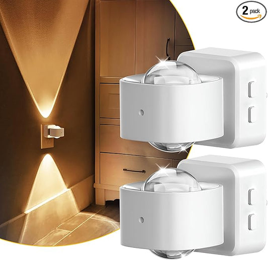 L LOHAS LED Night Lights Plug into Wall, Night Light Projector, Dusk to Dawn Sensor, Rotating White Nightlight for Kids, Soft White Ambient Lighting for Bathroom, Gaming Room, Gifts,2 Pack