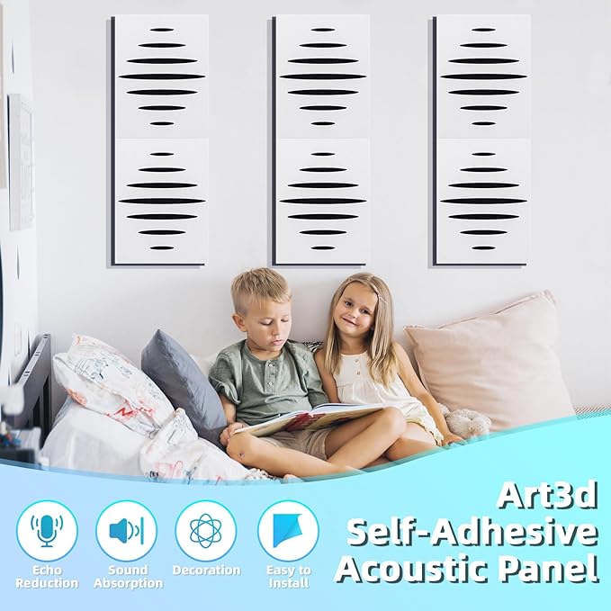 Art3d 6-Pack Self-Adhesive Soundproof Acoustic Panels for Wall, 16 x 12 Inch Wave Design Noise Block with Polyester & Foam for Bedroom Studio Office
