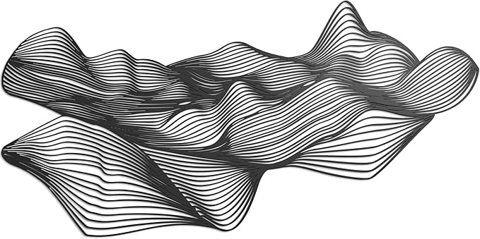 NEODECO Sand Dune Metal Wall Art, Minimalist Living Room Decor, Desert Nature Abstract Line Art, Bedroom Home Housewarming Gift, Large Office Wall Art (Black, Large)