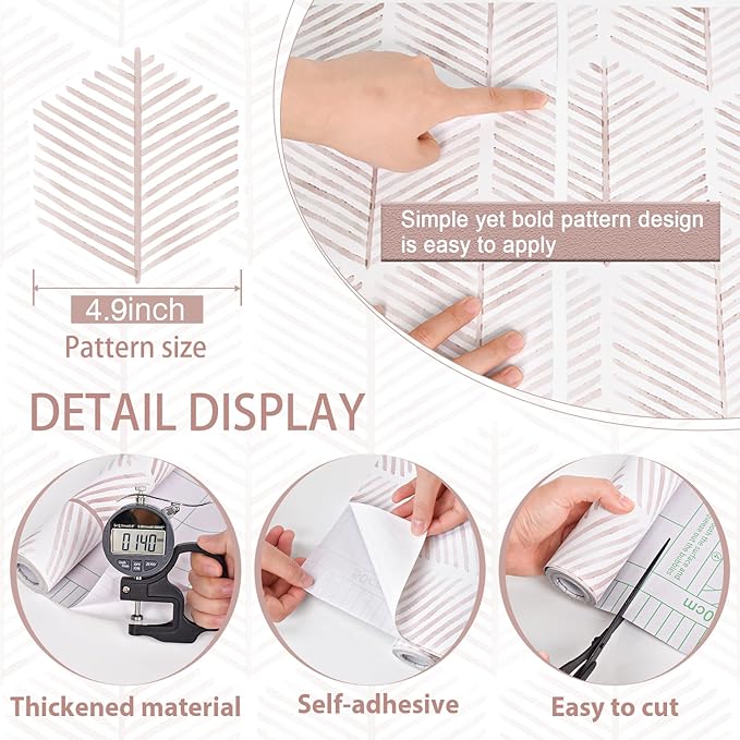 MelunMer Pink Modern Peel and Stick Wallpaper Boho Removable Self Adhesive 78.7''L 17.3''W Wallpaper for Bedroom/Bathroom Waterproof Contact Paper for Cabinets/Drawers Geometric Contact Paper Pink