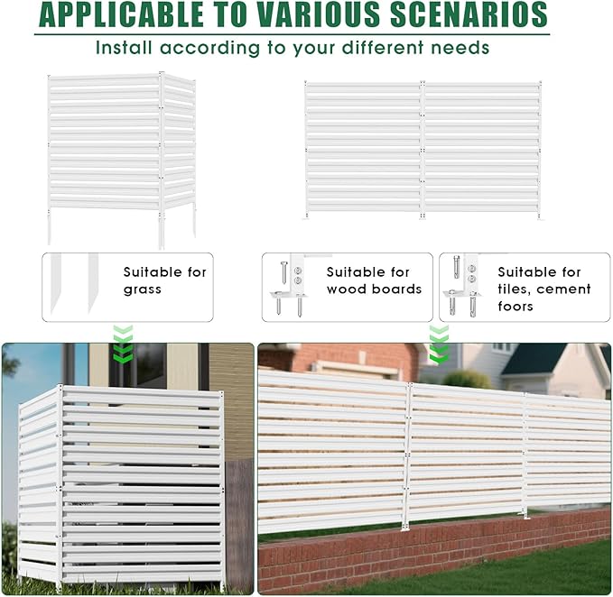 Metal Privacy Fence Panels for Outside, 42" H x 38" W (2 Panels) Air Conditioner Fences, Pool Equipment Enclosure Trash Can Fence, No Dig Privacy Screen Fencing for Outdoor, White