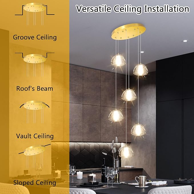 Mini Crystal Chandeliers for Kitchen Island 6-Lights LED Pendant Light for Dining Room Bedroom Foyer Entryway Warm Light 3000K Bulb Included