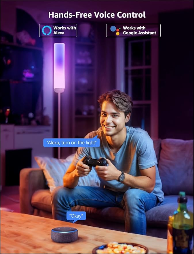 Lepro O1 AI Floor Lamps, 2300LM Smart Standing Lamp Works with Alexa, Modern Floor Lights with Music Sync, Personalized AI Lighting Designer,RGB Lamps for Living Room,Bedroom, APP Control, 2.4GHz Only