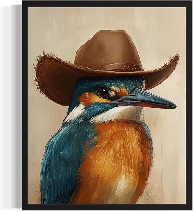 Kingfisher Cowboy Art Print Poster Wall Art, Western Country Farmhouse Wild West for Bedroom, Bathroom, Living Room Art Decor 58 (Kingfisher, 11 x 14 inches, Black Frame)