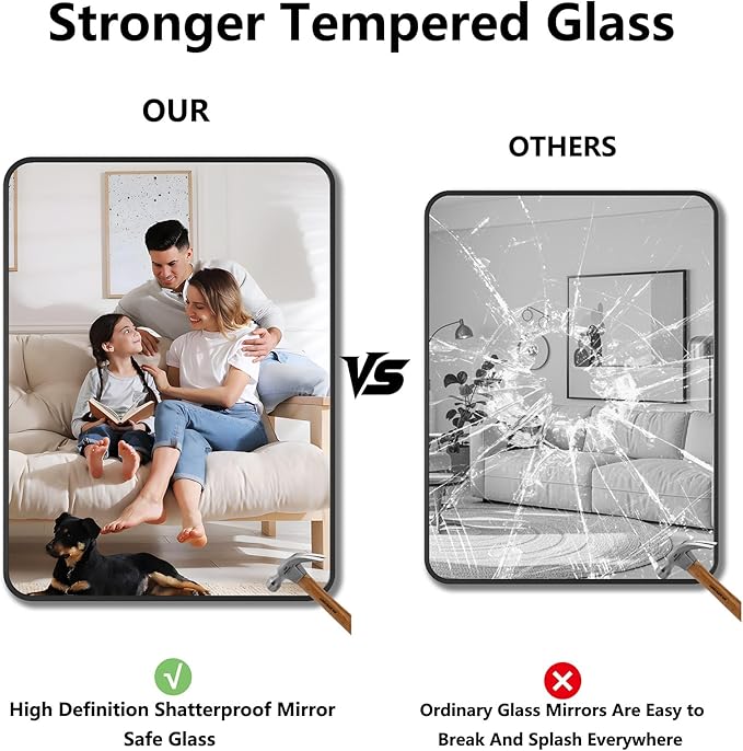 Koonmi Metal Framed Bathroom Mirror, 36"X48" Anti-Rust Bathroom Vanity Mirror, High-Definition Tempered Glass Bathroom Mirrors for Over Sink, Modern Decorative Wall Mirror for Restroom