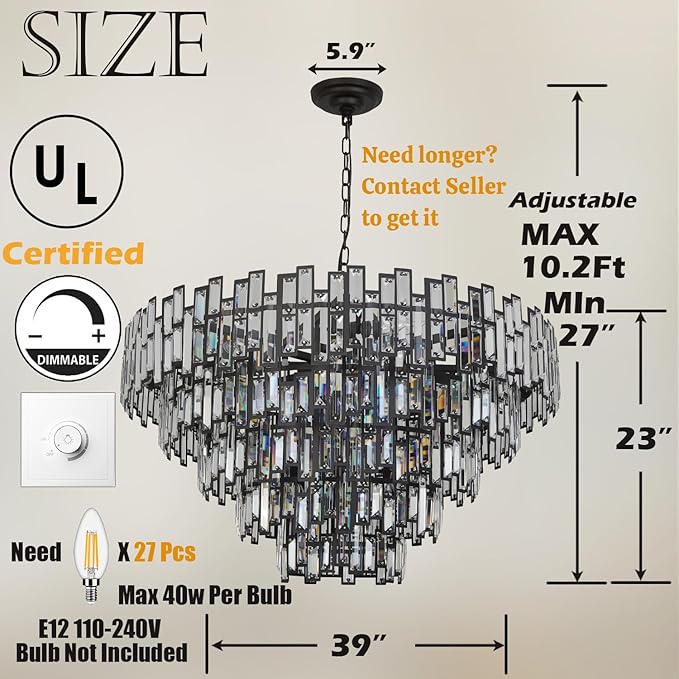 Large Chandeliers for High Ceilings Modern Farmhouse Antique Black Chandelier Light Fixture for Foyer Entryway Living Room Big Lighting Chandelier Hanging Round 39’’