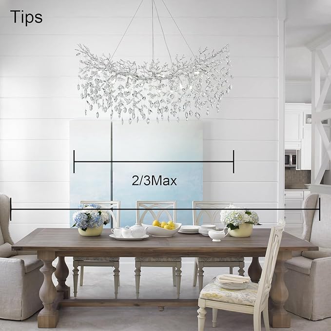 Modern Crystal Chandelier, L47 Silver Tree Branch Chandeliers for Dining Room 14 Lights Large Rectangular Chandeliers for High Ceilings Living Room Chandelier, Height Adjustable