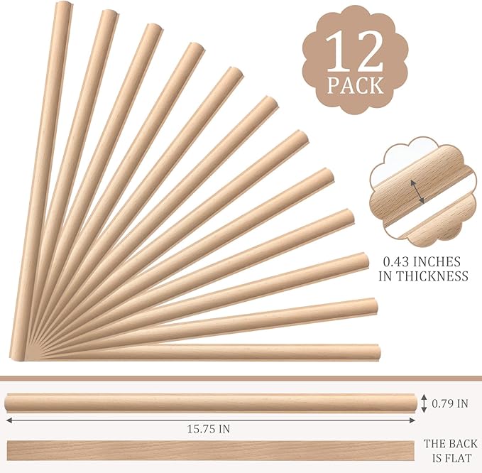 Nuanchu 12 Pcs Unfinished 3D Decorative Wood Trim Molding 15.75inch Decorative Wood Molding Cute DIY Trim for Home Wall Cabinet Shelf Window Door(Cylinder,20mm)