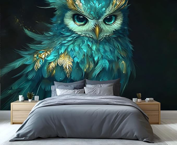Owl Mural Wallpaper, 3D Owl Murals, Cartoon Animal Poster Murals Wallpaper for Living Room Bedroom Home Decor Mural - 169.3" W x 118.3" H (Not Peel Stick)