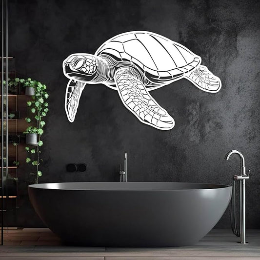 Veplsur Metal Turtle Wall Art, Metal Coastal Turtle Decor, Turtles Wall Decor, Large Turtles Art, Ocean Wall Hanging, Marine Biology Beach Hanging for Bathroom Bedroom (White, 53"x34"|135x86cm)