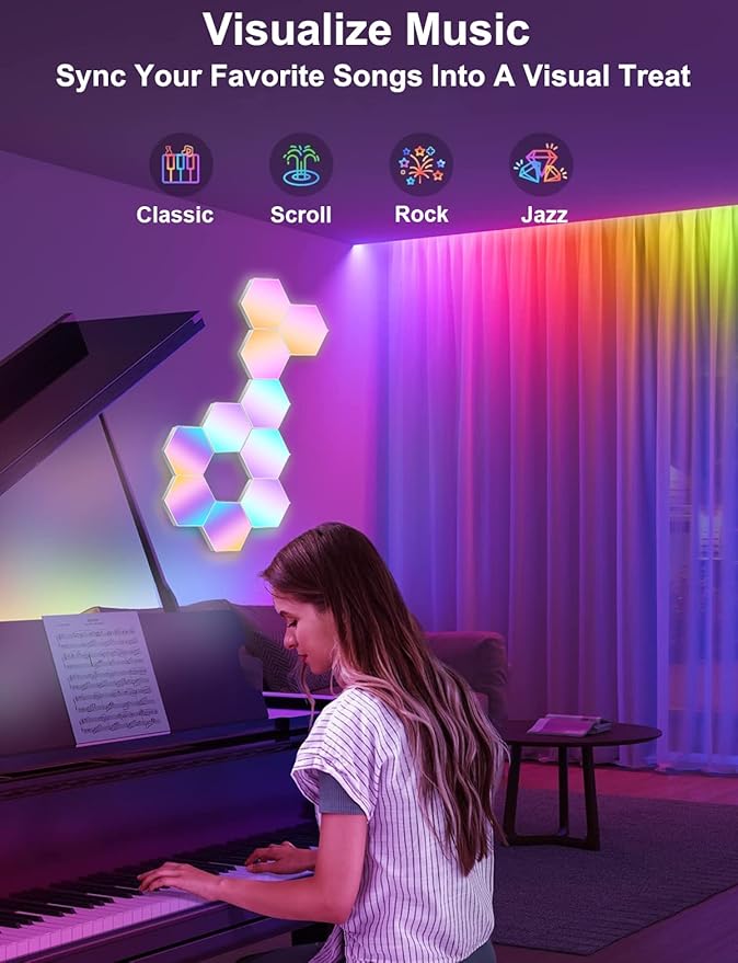 LED Hexagon Lights for Gaming Setup, Smart Home Gaming Wall Lights Work with Alexa Google Assistant, Voice, App & Remote Control, RGB-IC LED Light Panels Music Sync for Game Room Bedroom, 10 Pack
