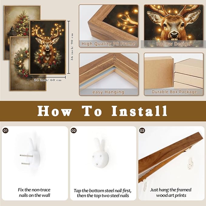 Anyzal Large Christmas Wall Art Winter Christmas Tree Prints Santa Elk Wall Decor for Living Room Bedroom Dining Room 24x36 Inch