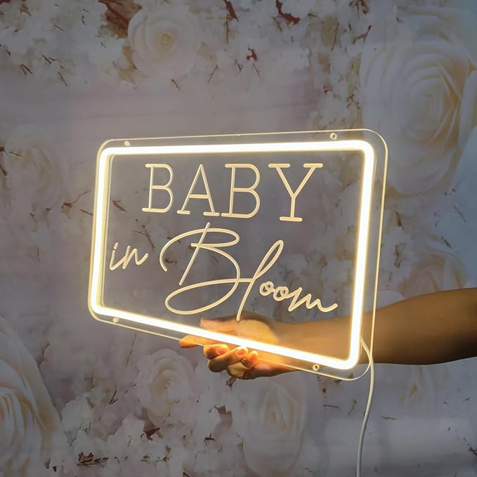 Baby in Bloom Neon Signs for Baby Shower Party Decorations, Neon Led Light Up Letters Sign for Birthday Party Decor, Gender Reveal Girl or Boy, Bedroom, Home, INSNEnN, 15.4 * 9.6 Inches