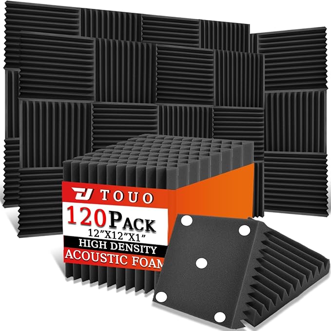120 Pack Acoustic Panels – Sound Proof Foam Panels for Wall 12"x12"x1", Flame Retardant Wedge Acoustic Foam, High-Density Sound Absorbing Panels for Home Studio(Black, 1" Thick 120 Pack)