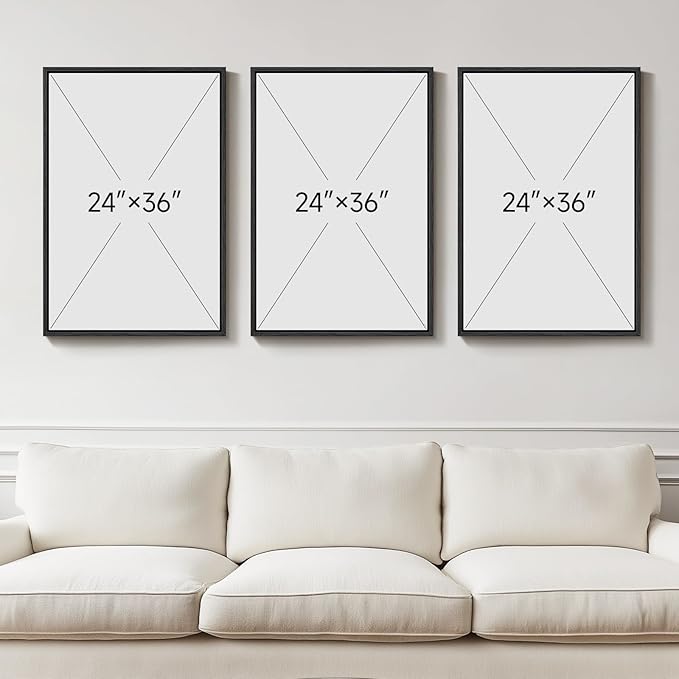 Large Framed Beige Neutral Abstract Wall Art for Living Room, 3 Piece Modern Canvas Prints Paintings Artwork for Walls, Minimalist Abstract Horizon Pictures for Hallway, Office Wall Decor 24x36 In