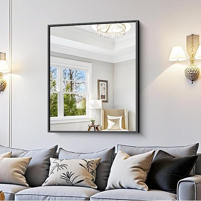 KOCUUY Black Bathroom Mirror, 30x36 Inch Rectangle Mirror for Over Sink, Modern Decorative Wall Mirror for Bedroom Living Room Bathroom, Hang Horizontal/Vertical