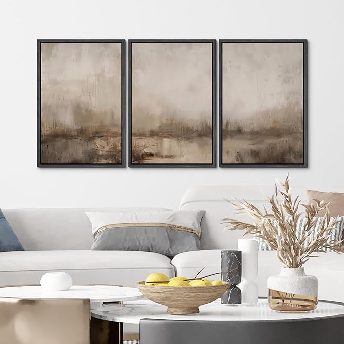 MUDECOR Framed Wall Art Print Set Minimalist Abstract Landscape Misty Horizons Illustrations Modern Art Decorative Chic for Living Room, Bedroom, Office - 16"x24"x3 Black