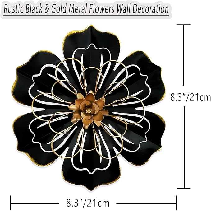 Metal Flower Wall Art Decor, 8.3" Rustic Modern Floral Sculpture, Distressed Iron Wall Hanging Home Decoration Accent Artworks for Indoor Kitchen Bedroom Living Room Office Outdoor Garden Patio - 06