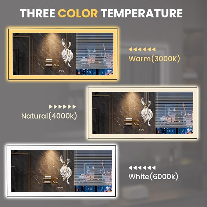 LOAAO 60"X28" LED Bathroom Mirror Black Framed, Anti-Fog, Dimmable, Lighted Bathroom Vanity Mirror for Wall, Memory Function, Tempered Glass