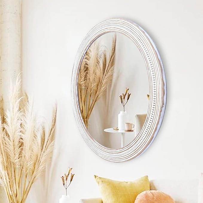 32 Inches Farmhouse Round Wood Mirrors for Wall Decor, Rustic Decorative Circle Mirror for Bathroom, Living Room, Foyer, Entryway