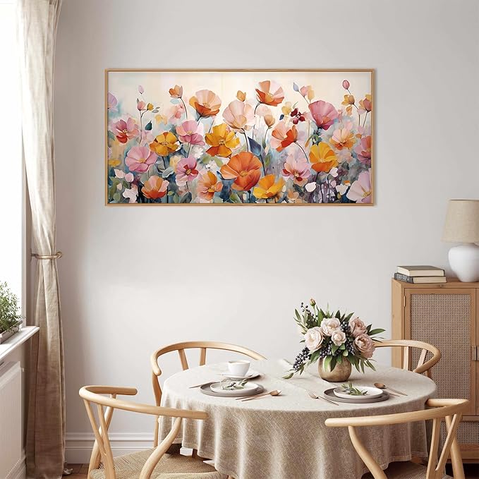 Nature Pink Floral Framed Canvas Wall Art Set,Boho Colorful Wildflowers Botanical Wall Decor, Modern Aesthetic Bohemian Flowers Art Print for Living Room,Bedroom-20 x40