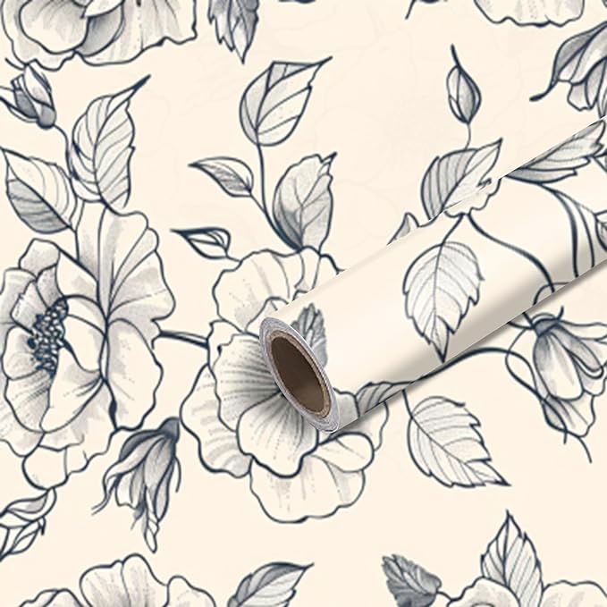 Nuxovilar White Grey Botanical Textured Peel and Stick Wallpaper, 15.75"x39.37", Self-Adhesive Contact Paper, Elegant Floral Pattern for Bedroom, Living Room and Table Decor