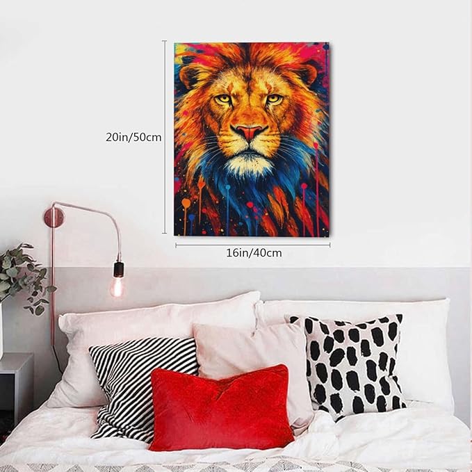 Banksy Lion Wall Art Lion Pictures Street Graffiti Canvas Wall Decor Painting Print Animal Home Modern Artwork Decorations Framed for Living Room Bedroom Bathroom Office 16"X20"