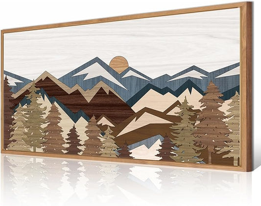 BINCUE Large Mountain Wall Art Framed Boho Wall Decor Mountain Artwork for Office Living Room Bedroom 20x40 Inches