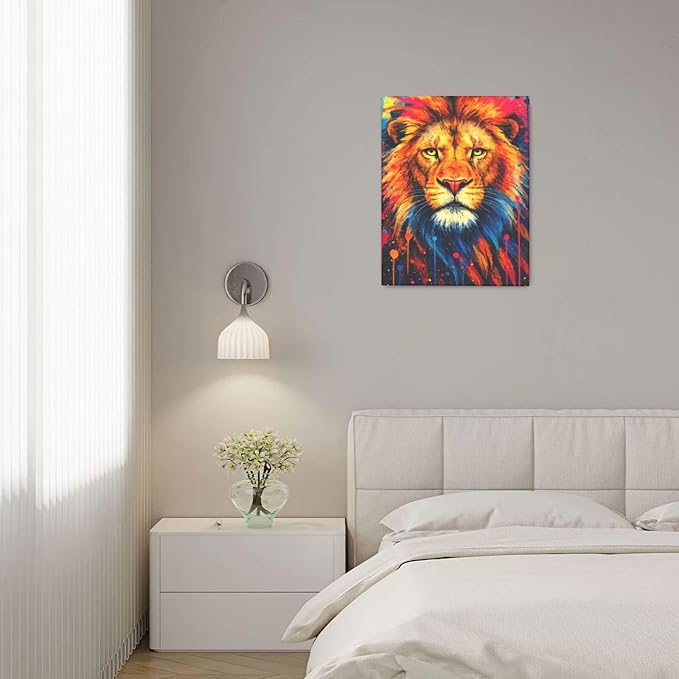 Banksy Lion Wall Art Lion Pictures Street Graffiti Canvas Wall Decor Painting Print Animal Home Modern Artwork Decorations Framed for Living Room Bedroom Bathroom Office 16"X20"