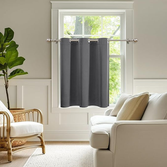 ChrisDowa Blackout Curtains 36 Inches Long for Living Room, Grommet Thermal Insulated Room Darkening Curtains for Bedroom (1 Panel Set, Grey, 52 x 36 Inch)