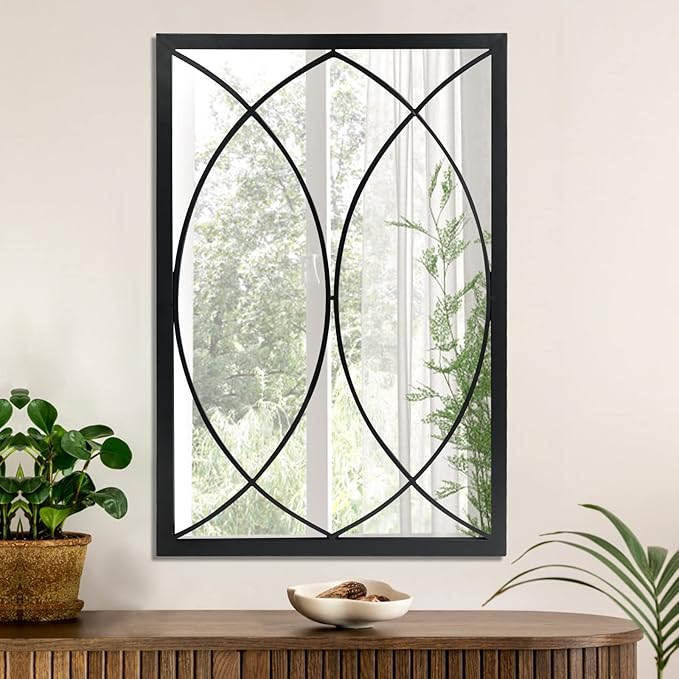 Black Rectangle Wall Mirror, Farmhouse Decorative Mirror for Entryway, Living Room, Bedroom, Hallway, Fireplace, Accent Wall Decor (Black2, 29.5'' x 20'')